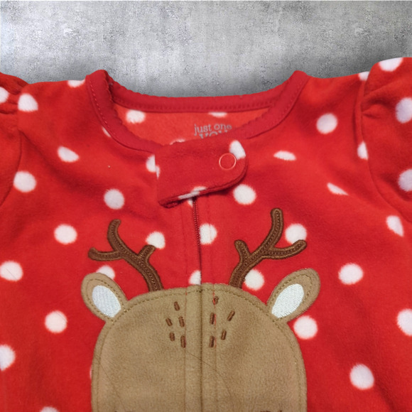 CARTER'S Red Polka Dot Reindeer Christmas One Piece Footed Pajamas 9 Month - Picture 7 of 10